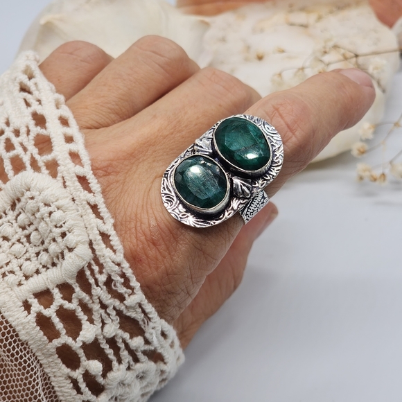 Silver 925 Ring Natural Jade Stone - Picture 10 of 12